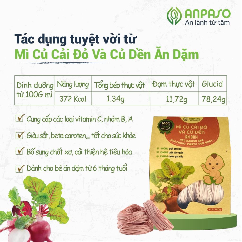 Mì Ăn Dặm Cho Bé Củ Cải Đỏ Và Củ Dền ANPASO Hữu Cơ Organic bổ sung chất xơ cải thiện táo bón 120g