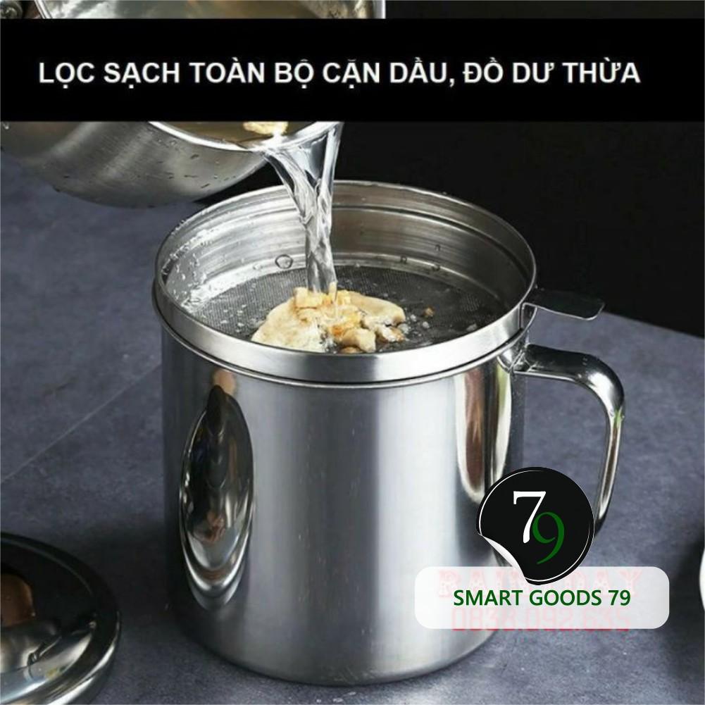 Ca bình đựng lọc dầu ăn dầu mỡ bằng Inox 304 1.2L có lưới lọc cặn cao cấp tiện lợi