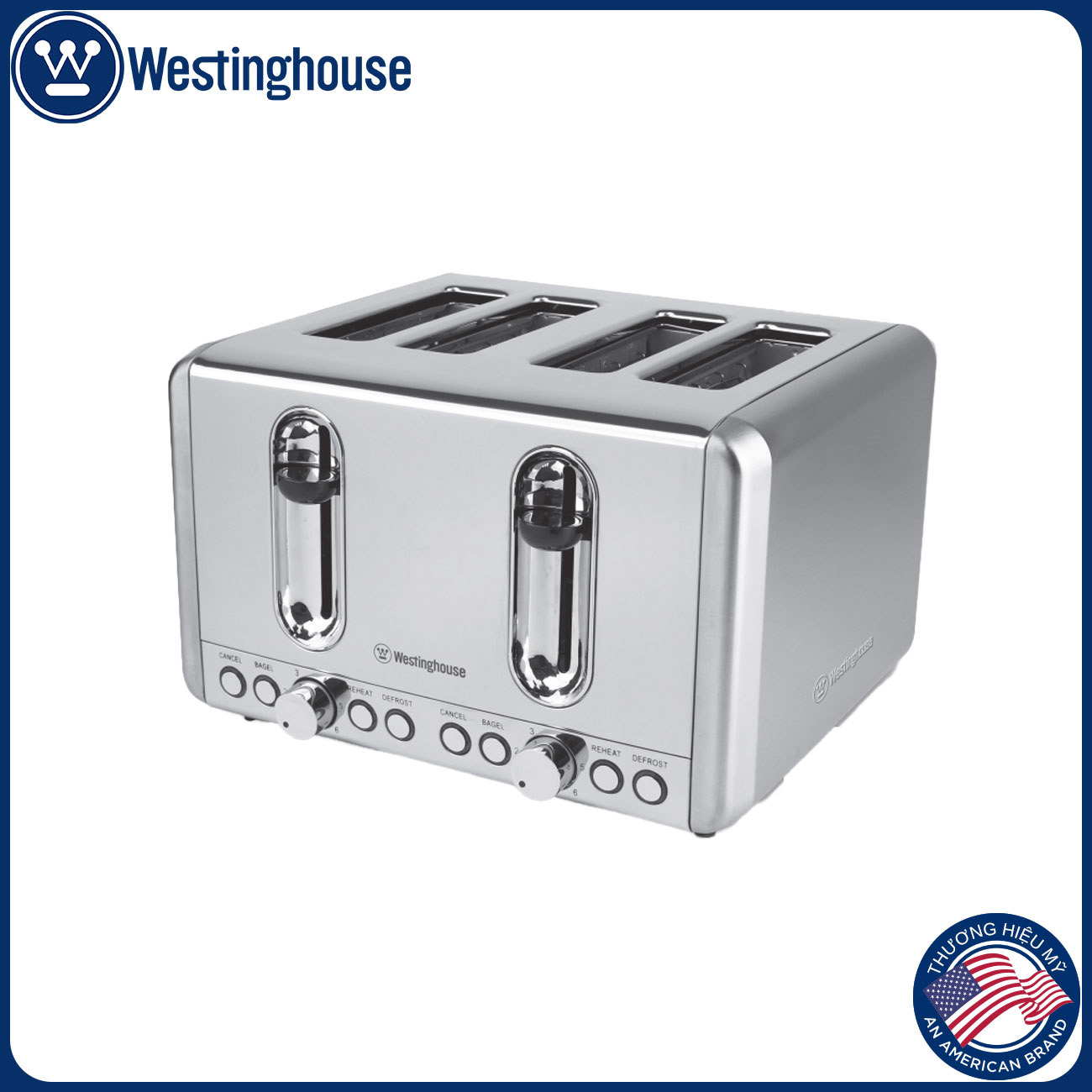 Máy kẹp nướng bánh mỳ sandwich 4 lát WestingHouse WKTT010 Công suất 815W 4 khe nướng  - Hàng chính hãng Mỹ