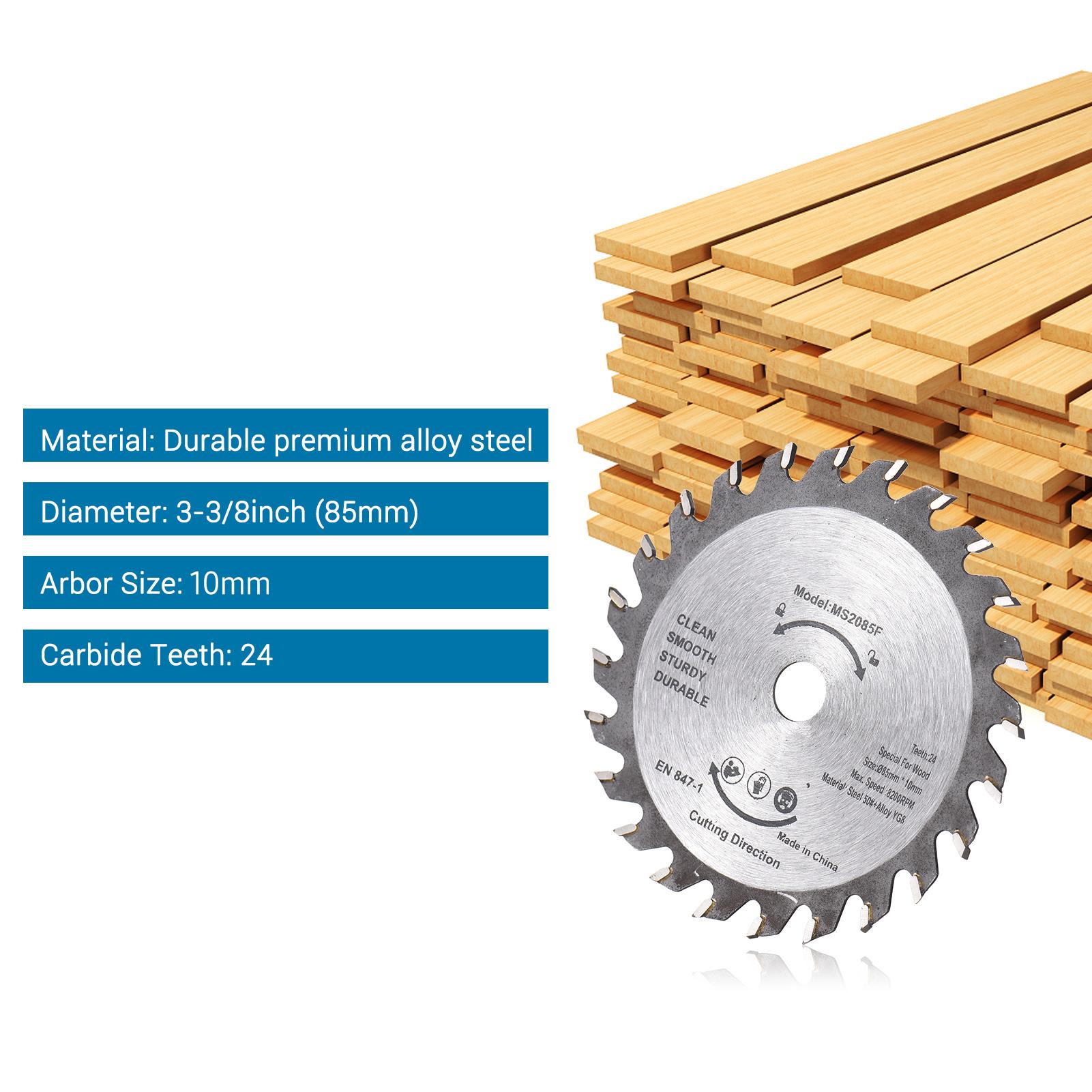 Wood Saw Blade TCT Wood Cutter 3-3/8inch (85mm) 24-Teeth Carbide Circular Saw Blade Alloy Steel for Woodworking Wood Cutting 1-1/16''(27mm) Arbor (US 9.5mm)