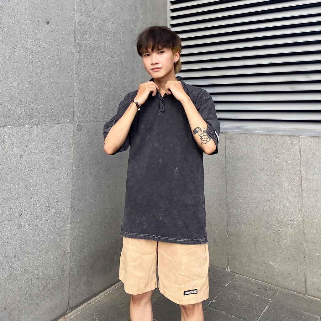 Áo Thun Wash Polo Cổ Bẻ SGES Vải Cotton Form Rộng Nam Nữ Unisex Streetwear