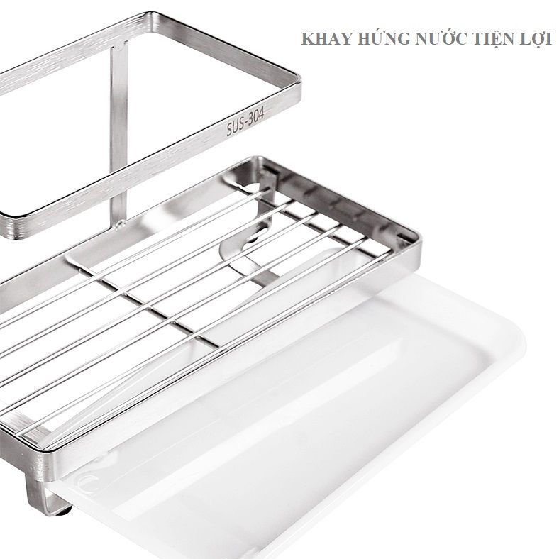 Kệ Để Đồ Rửa Chén Bát 2 Tầng KRC2 Inox 304 kèm Khay hứng nước - Đặt Bàn Hoặc Dán Tường Tiện Dụng