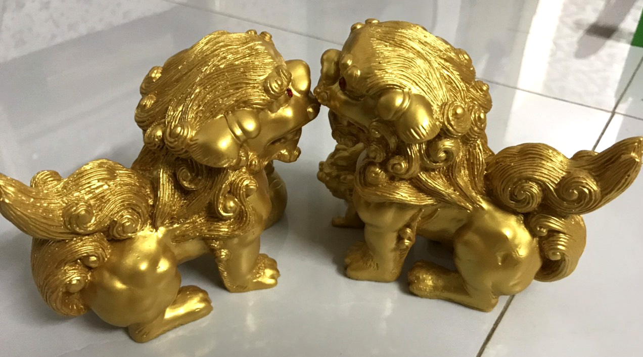 Cặp Tượng Kỳ Lân Phong Thủy - Màu vàng nhũ