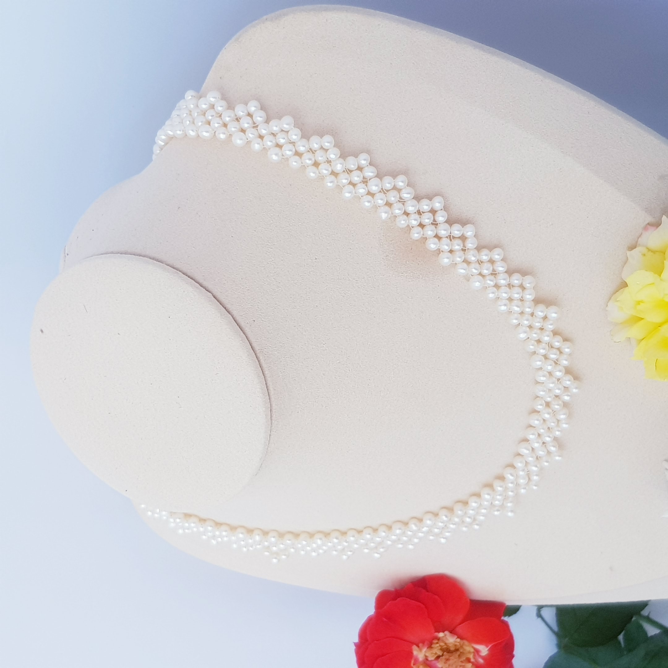 Chuỗi Vòng Cổ Ngọc Trai Tự Nhiên Cao Cấp - Chuỗi Đơn Kết Hàng Ren 45 - Trang Sức Cô Tấm - LACE PERL - COTAM1105 + Tặng kèm bông tai nụ KT2603