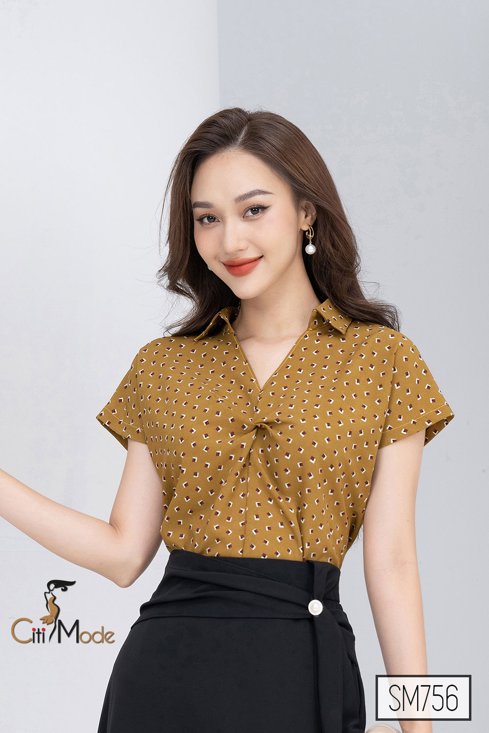 Sơ mi công sở nữ CITI MODE FASHION màu vàng thiết kế phối tay cánh dơi SM756