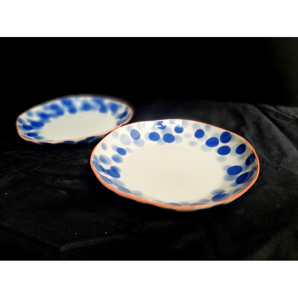 BLUE DOTS PLATES/ ĐĨA MÉO XUẤT ÂU HỌA TIẾT CHẤM BI XANH CÔ BAN