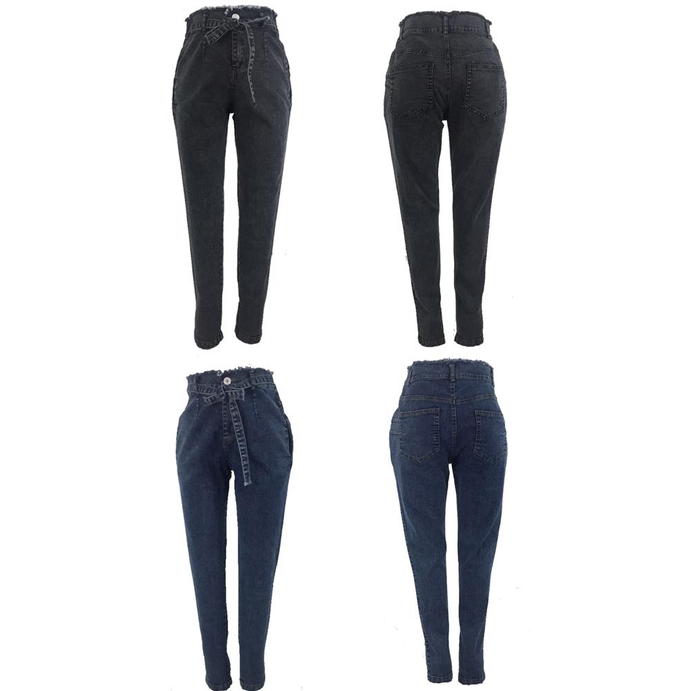 Quần Jean Lưng Cao Cho Nữ Slim Căng Denim Jean Ôm Body Tua Rua Dây Băng Skinny Đẩy Lên Quần Lửng Jeans Nữ