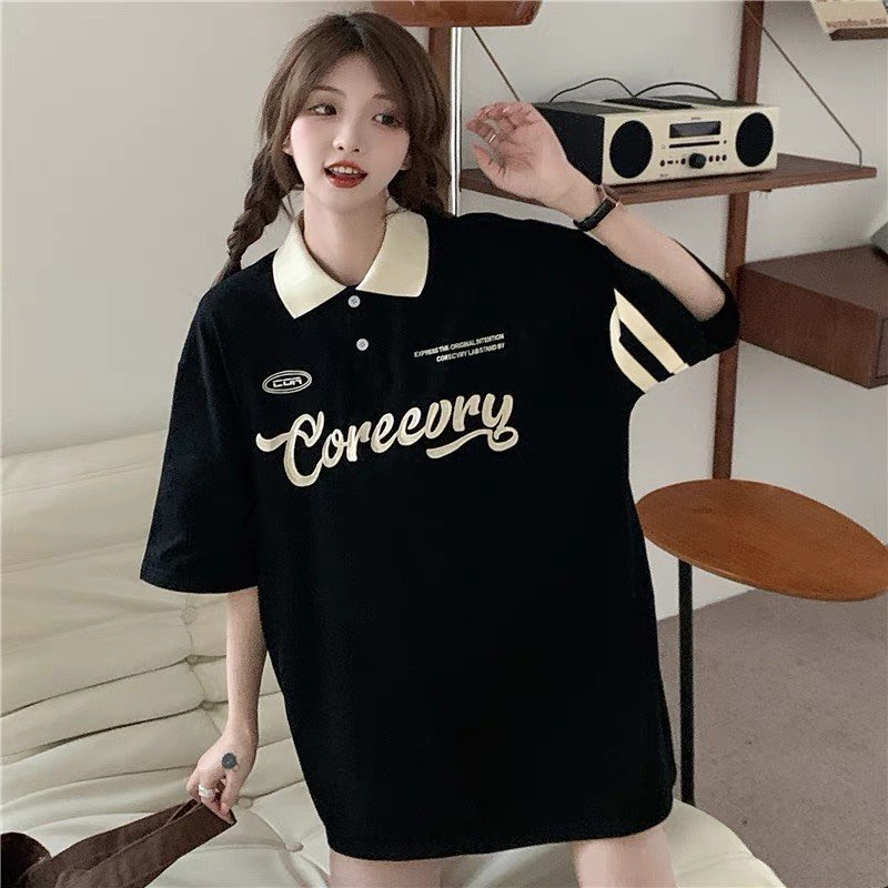 Áo polo locar brand Coreeory , Tee form rộng unisex , áo thun có cổ nam nữ chất cotton - Gin Store