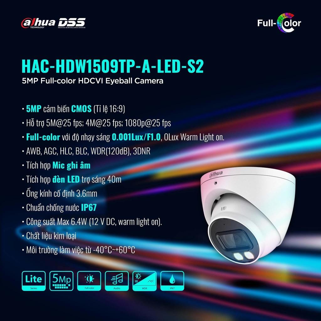 Camera HDCVI 5MP Full Color DAHUA DH-HAC-HDW1509TP-A-LED-S2 - HÀNG CHÍNH HÃNG