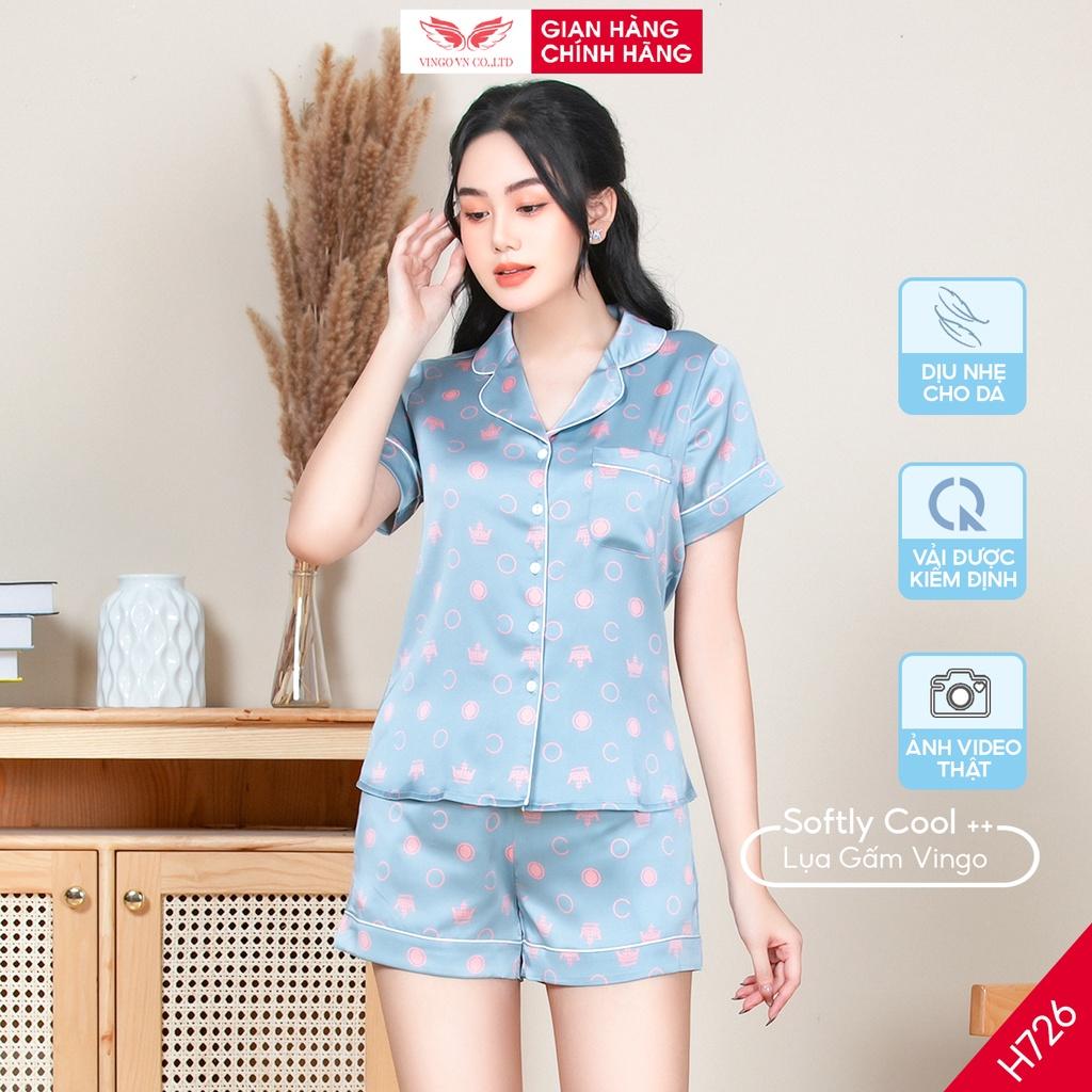 Bộ Đồ Nữ Pijama Mặc Nhà Lụa VINGO Mềm Mịn Cao Cấp Tay Ngắn Quần Đùi Phối Viền Họa Tiết Trái Tim Mùa Hè H685 VNGO