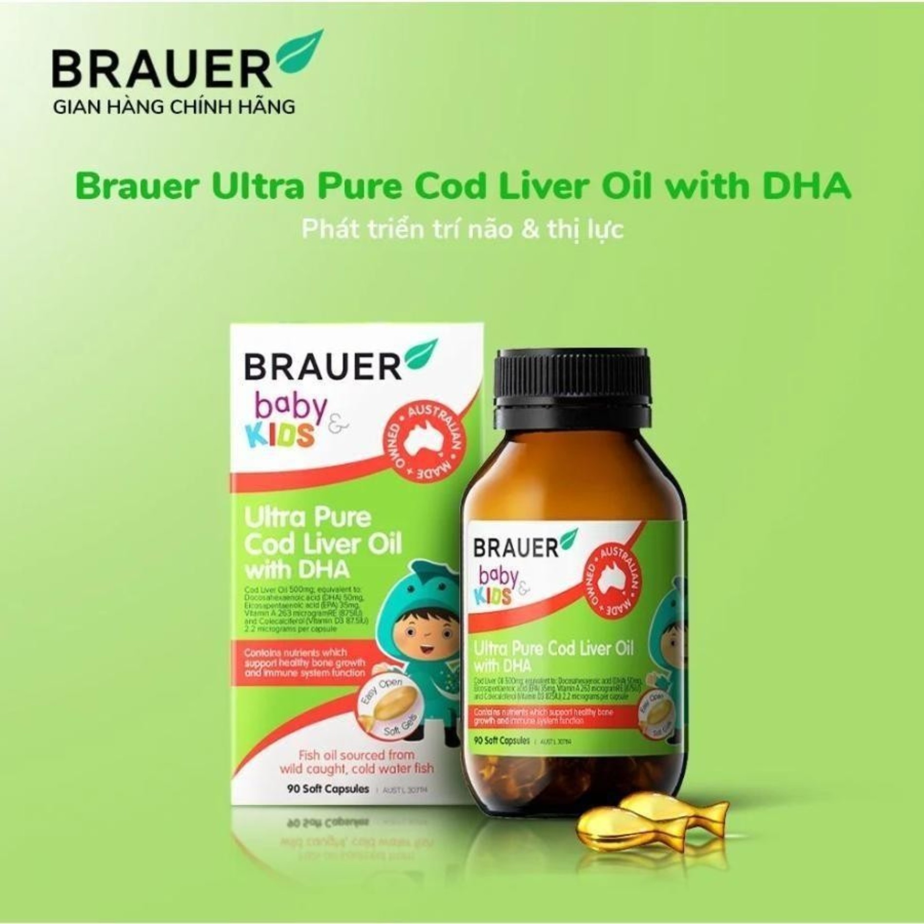 Viên uống Vitamin Brauer Bổ sung DHA tinh khiết cho trẻ từ 1 tuổi 90 viên
