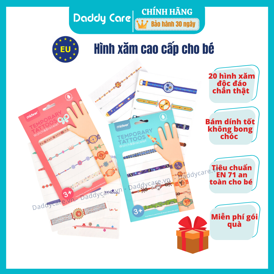 Miếng dán hình xăm đồng hồ và vòng tay Mideer Watch & Bracelet Temporary Tattoos Cho Bé