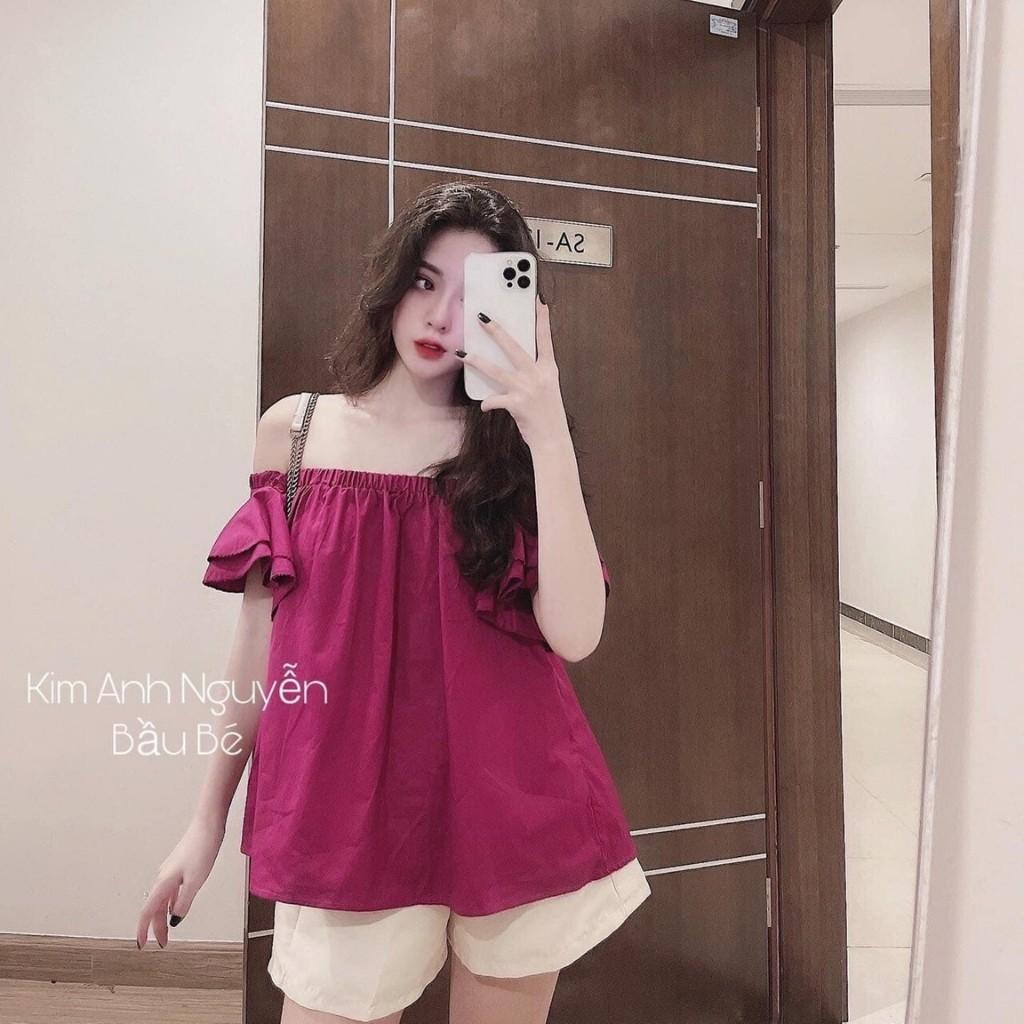 Áo Kiểu Nữ Trễ Vai Màu Tím Hồng Chất Cực Đẹp