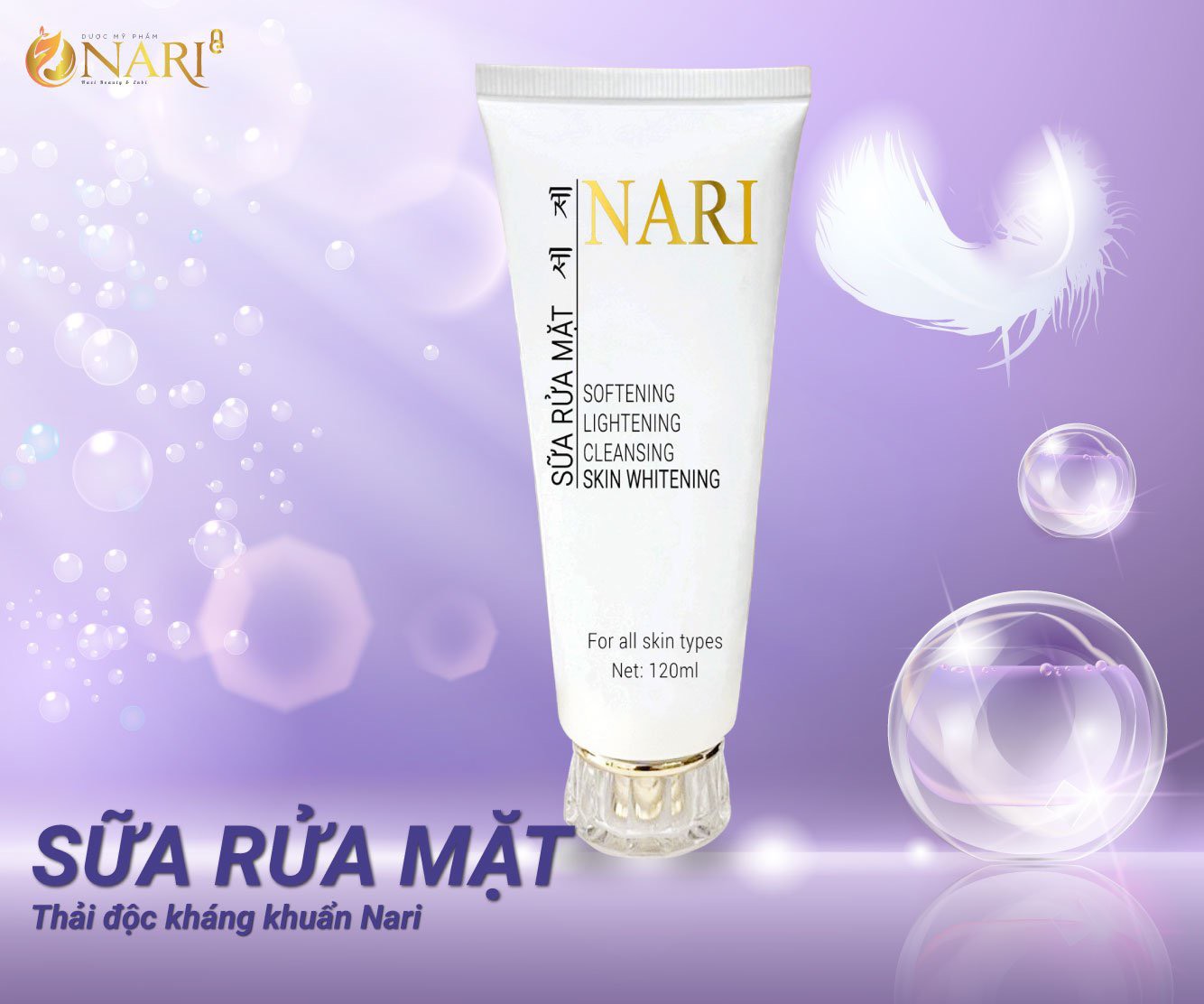 Sữa rửa mặt chính hãng Nari tinh Chất sữa non nuôi dưỡng da từ sâu bên trong trong hộp 120 Ml