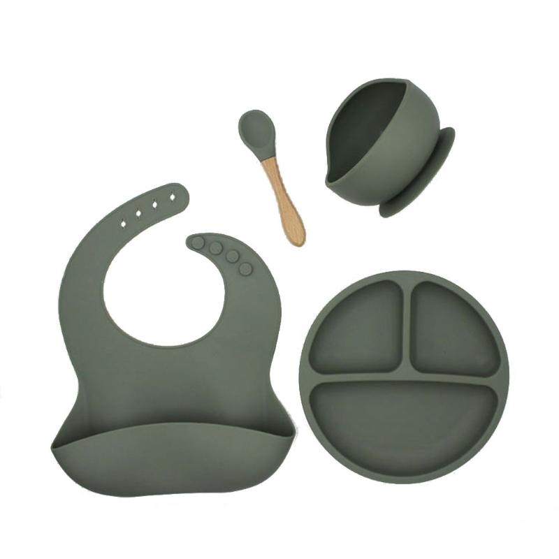 4 Cái/bộ Không Chứa BPA Silicone Cho Bé Bộ Đồ Ăn Yếm Chống Thấm Màu Đĩa Dùng Tiệc Hút Bộ Bát Và Thìa Cho Bé