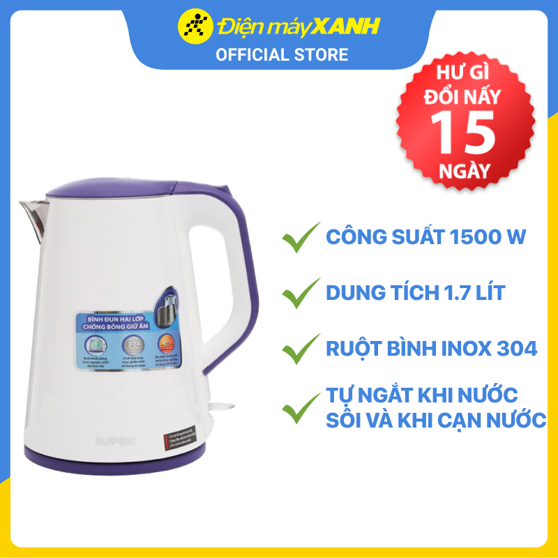 Bình siêu tốc Supor 1.7 lít SWF17S20AVN - Hàng chính hãng