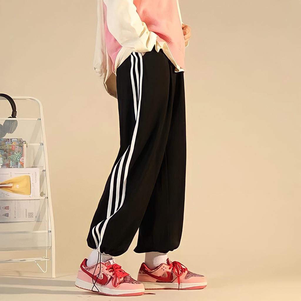Quần ống rộng 3 sọc nam nữ có dây rút vải thun cotton thể thao 4 chiều form jogger dáng suông FFSTORE