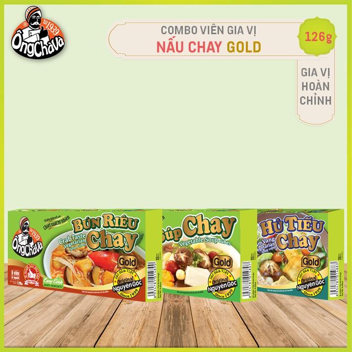 Combo 3 Hộp Viên Gia Vị NẤU CHAY Gold (Hủ tiếu chay, Bún Riêu Chay, Súp Chay-126gram/hộp) - Vegetarian seasoni