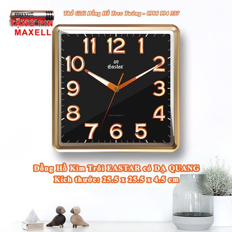 Đồng Hồ Treo Tường KIM TRÔI NHẬT Cao Cấp EASTAR Có DẠ QUANG Hình Vuông - Tặng Pin Maxell - Bảo Hành 1 Năm