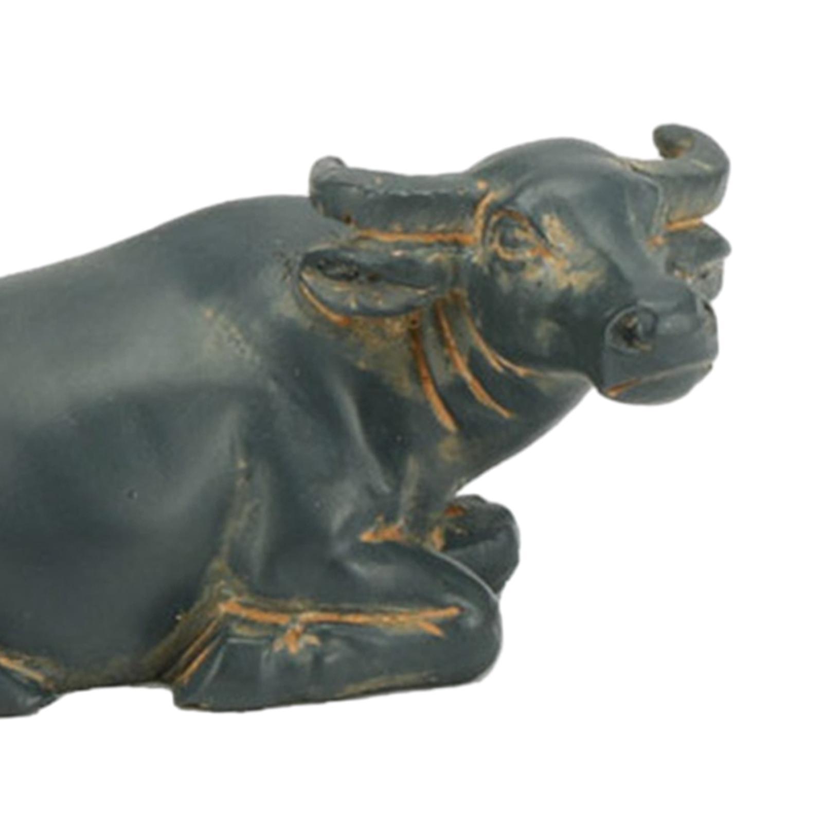 Cow Ornaments Buffalo Calf Rockery Ornament Fish Tank Resin Realistic Buffalo Statue Buffalo Figurine for Fairy Garden Office Indoor Outdoor