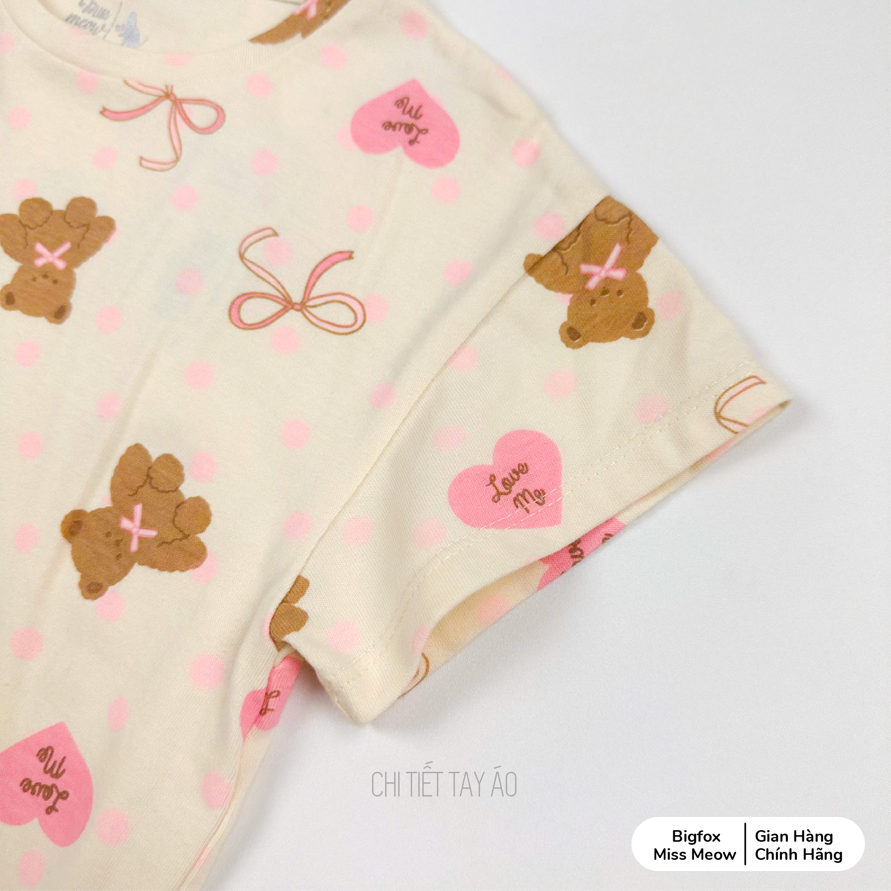Bộ bé gái cộc tay Bigfox Miss Meow mùa hè size đại in gấu cỡ 3,6,9,11 tuổi 30kg 40kg