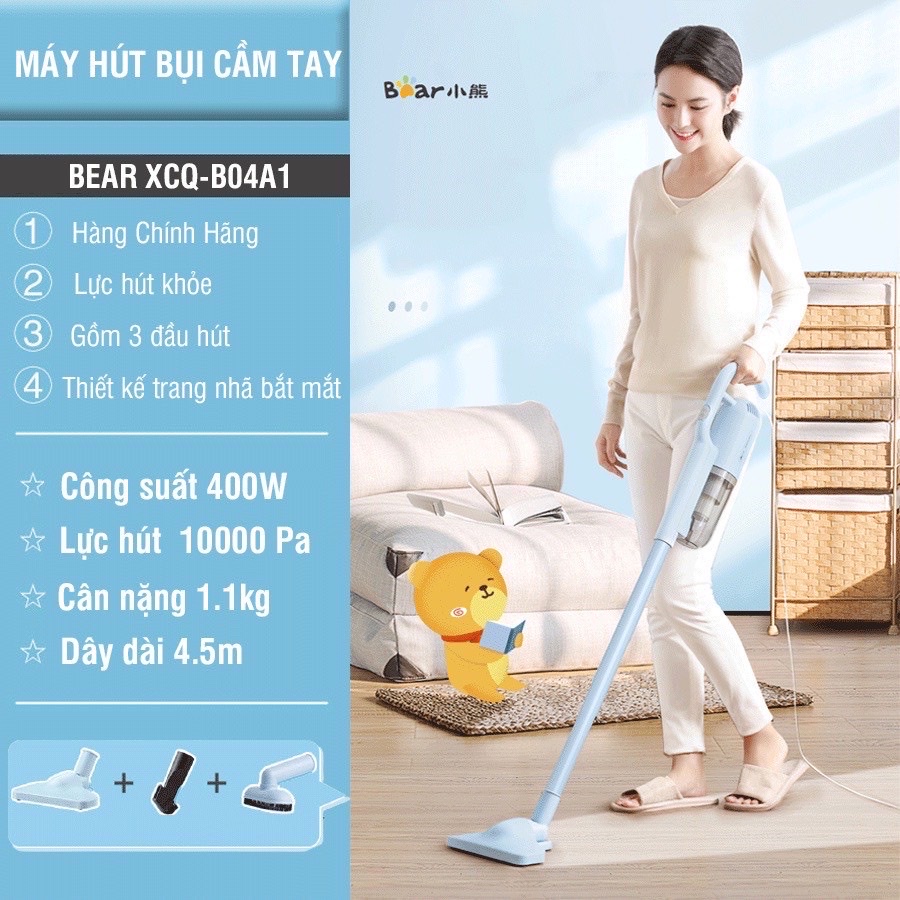 Máy hút bụi Bear B04A1, dây dài, đầu hút đa dạng, xoay 180 độ, trọng lượng nhẹ, lực hút mạnh giúp việc dọn dẹp trở lên dễ dàng hơn - Hàng chính hãng