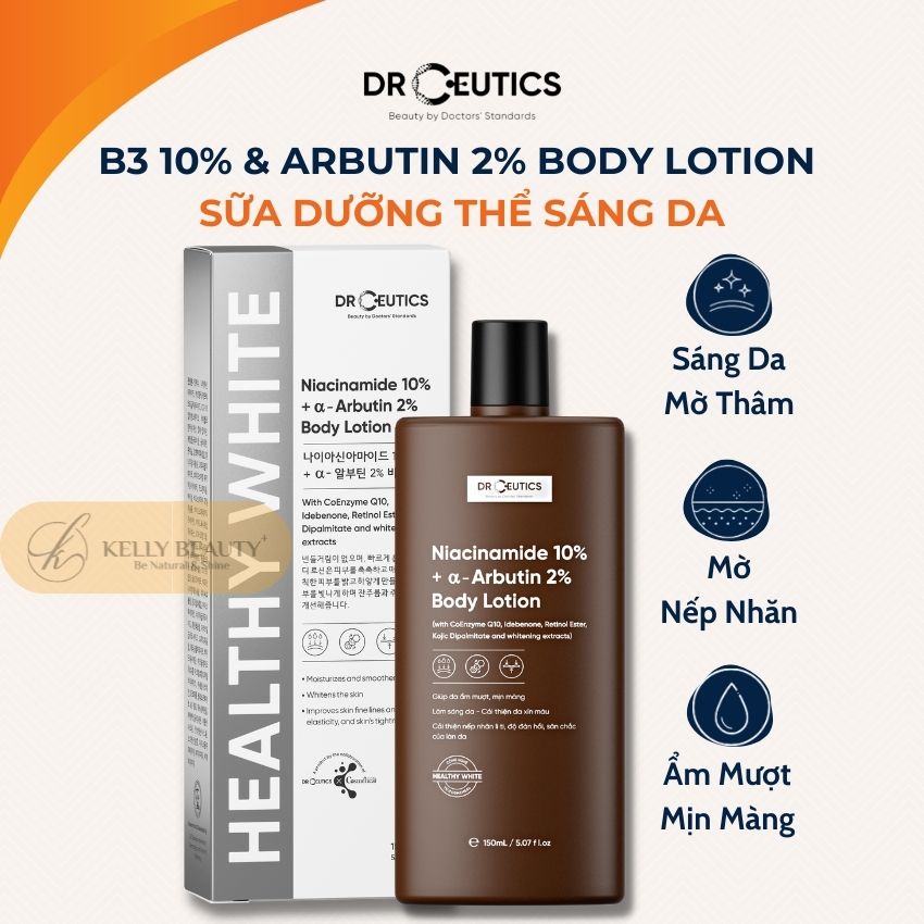 Sữa Dưỡng Thể Trắng Da DrCeutics - Dưỡng Ẩm, Nâng Tông, Chống Lão Hóa Da - Niacinamide 10% + α–Arbutin 2% | Kelly Beauty