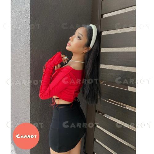 Aó croptop tay dài đỏ chân váy đen basic ôm eo cột dây tôn dáng trendy thời trang nữ carrotxindep