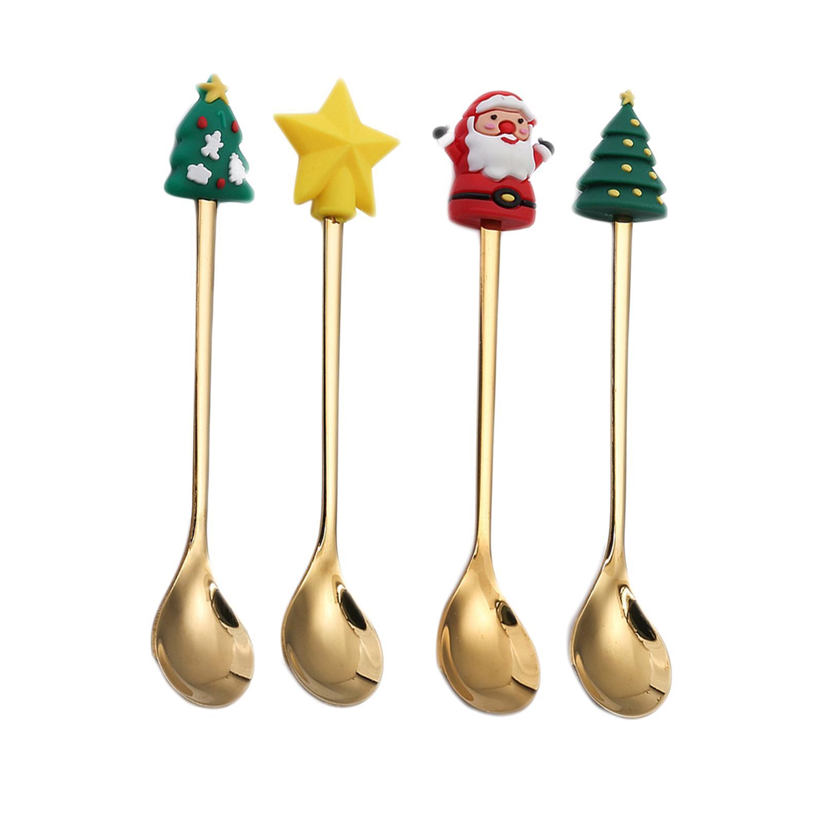 4Pcs Reusable Coffee Stirring Spoon ,Tea Spoons ,decorations Soup Dessert Spoon ,Christmas Coffee Spoon, for Restaurant Gift Daily Use