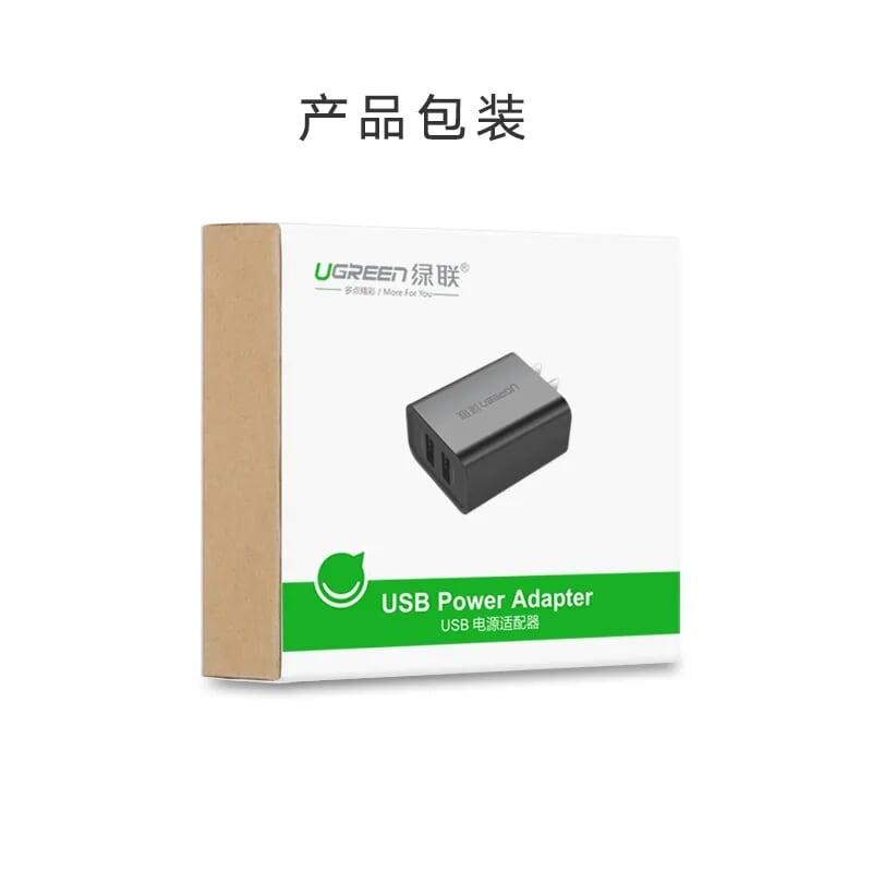 Ugreen UG20327CD104TK Màu Đen Bộ sạc nhanh 2 cổng USB 5V/2.4A + 1A - HÀNG CHÍNH HÃNG