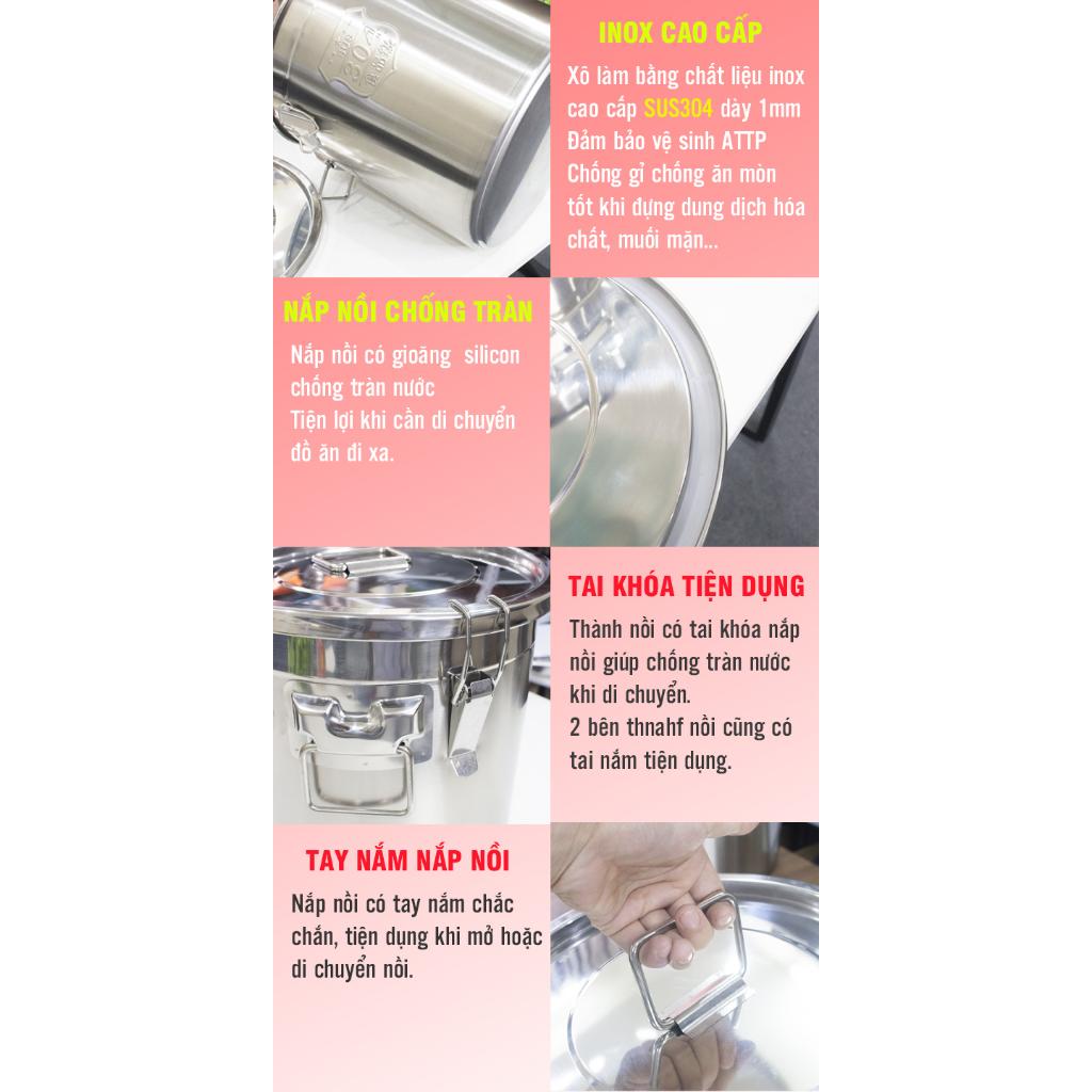Xô inox 304 20L- nồi inox 30x30cm có khóa đựng thực phẩm
