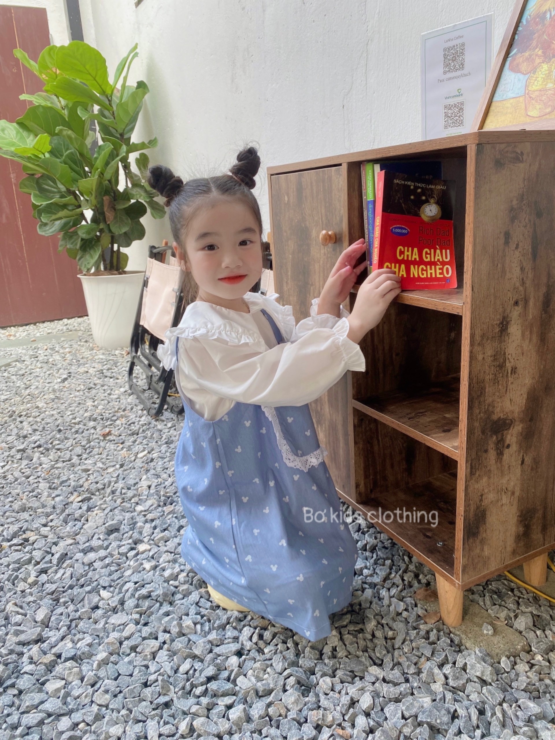 Bộ yếm đầm phong cách Hàn Quốc cho bé gái size 12-35kg hàng Quảng Châu cao cấp