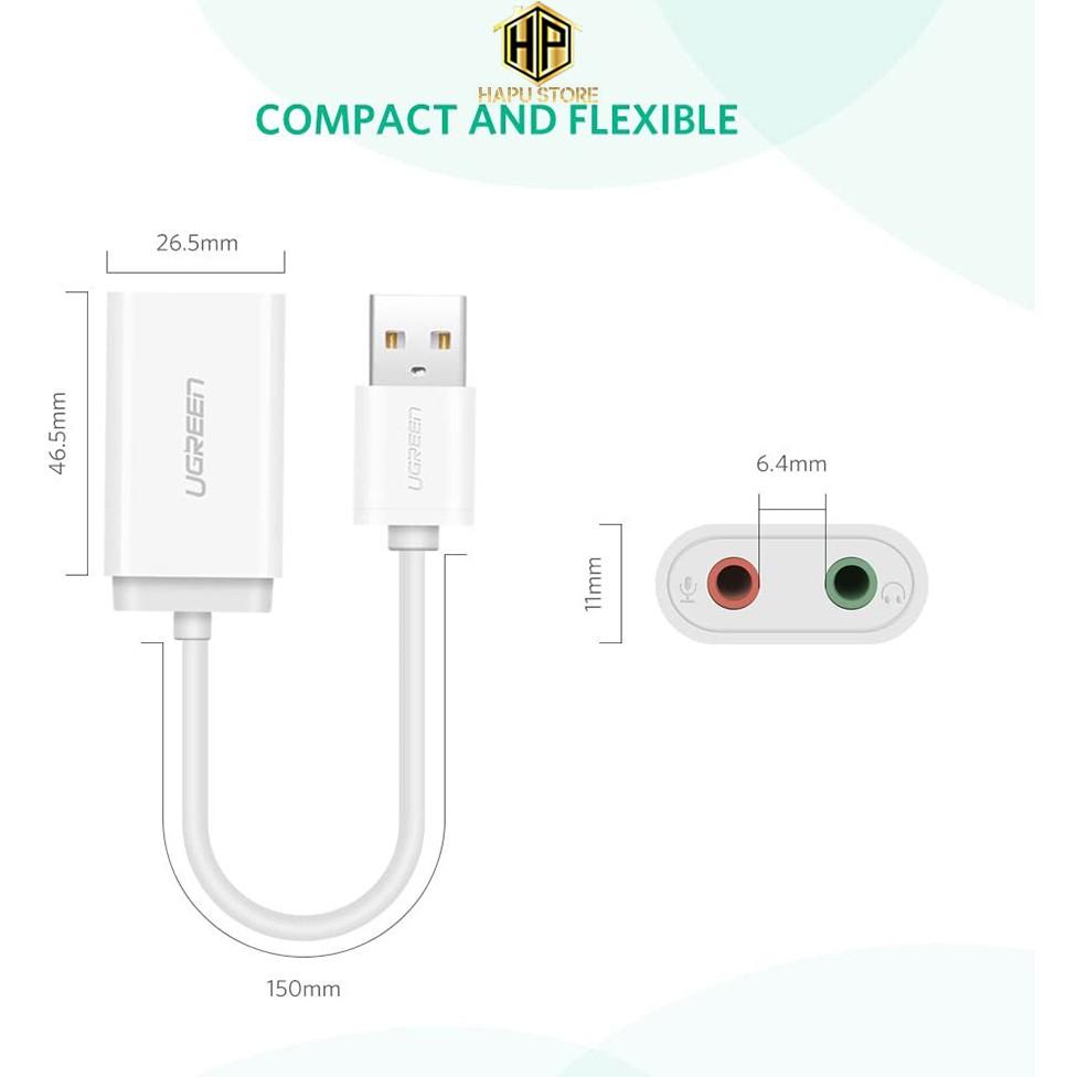 Cáp chuyển USB ra âm thanh Ugreen 30143 hỗ trợ loa và mic chính hãng -Hàng Chính Hãng