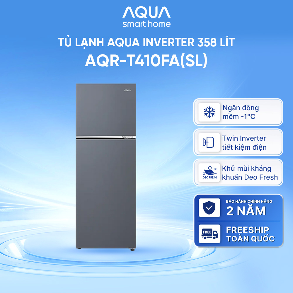 Freeship toàn quốc - Tủ lạnh ngăn đông trên Aqua 358L AQR-T410FA(SL) - Bảo hành 2 năm - Hàng chính hãng