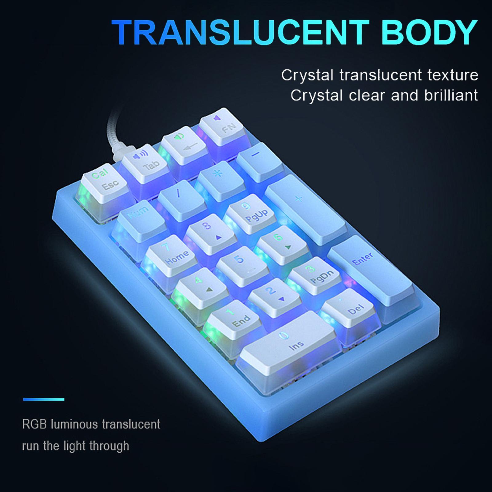 21 Keys Mechanical Numeric Keypad RGB LED Backlit Keyboard Mini for Laptop ,