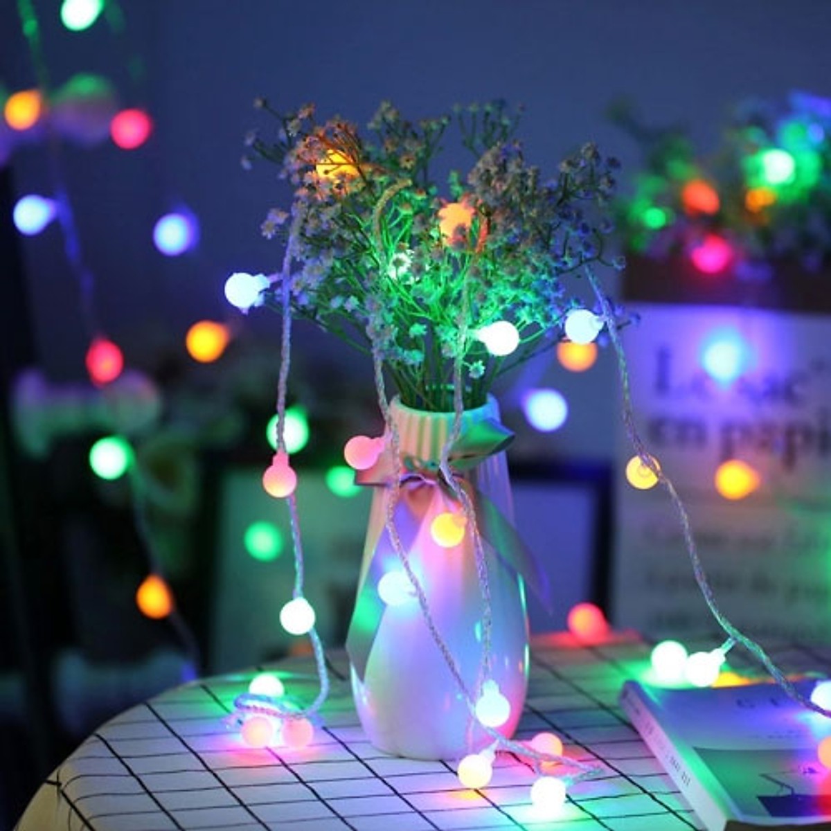 Dây đèn led chipsling ball trang trí nhà cửa, noel, lễ hội bóng tròn nhỏ 2cm sử dụng pin tiểu AA