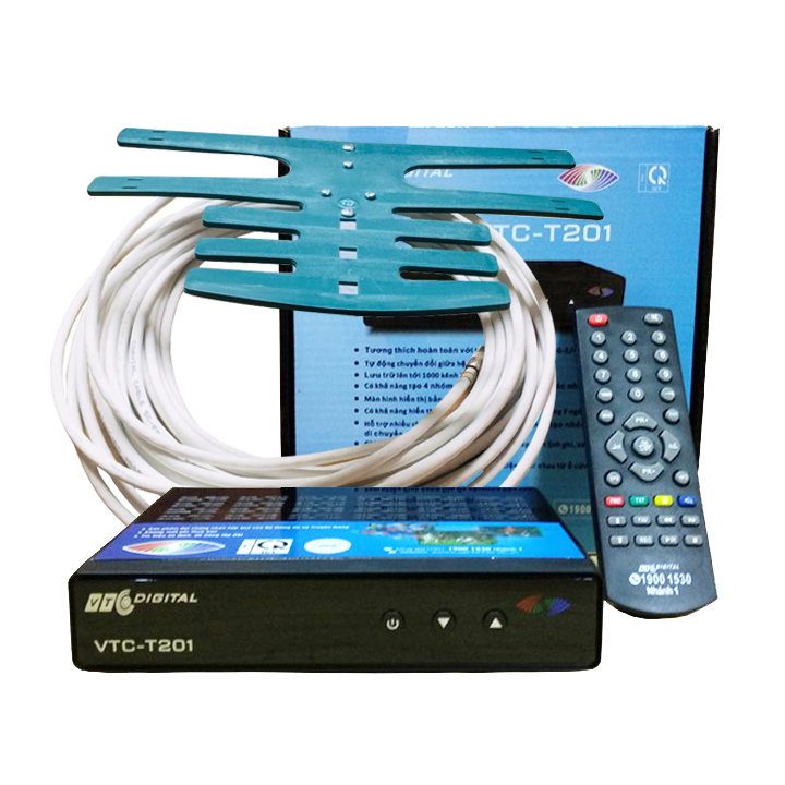 Đầu thu kỹ thuật số DVB T2 VTC T201 kèm Anten DVB T2 - Hàng chính hãng