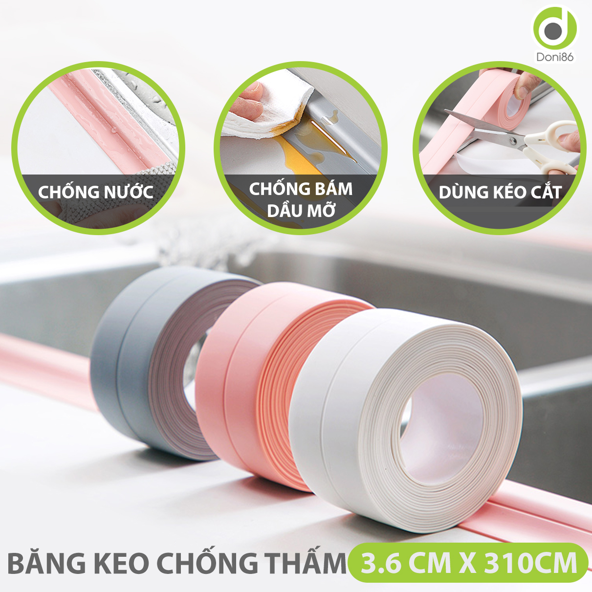 Băng keo chống thấm nước, nấm mốc bám vào dùng dán kẽ hở bếp, chậu rửa chén, nhà vệ sinh - DOPK152