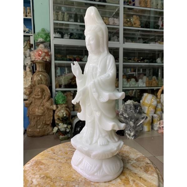 Tượng Phật Quan Âm Đá Cẩm Thạch Trắng - cao 40cm