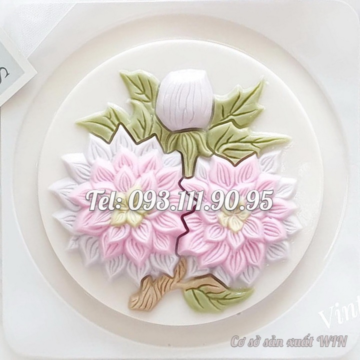 Khuôn rau câu sinh nhật, cưới hỏi hoa cúc đôi – Khuôn hình tròn loại 20 cm - Mã số 1429