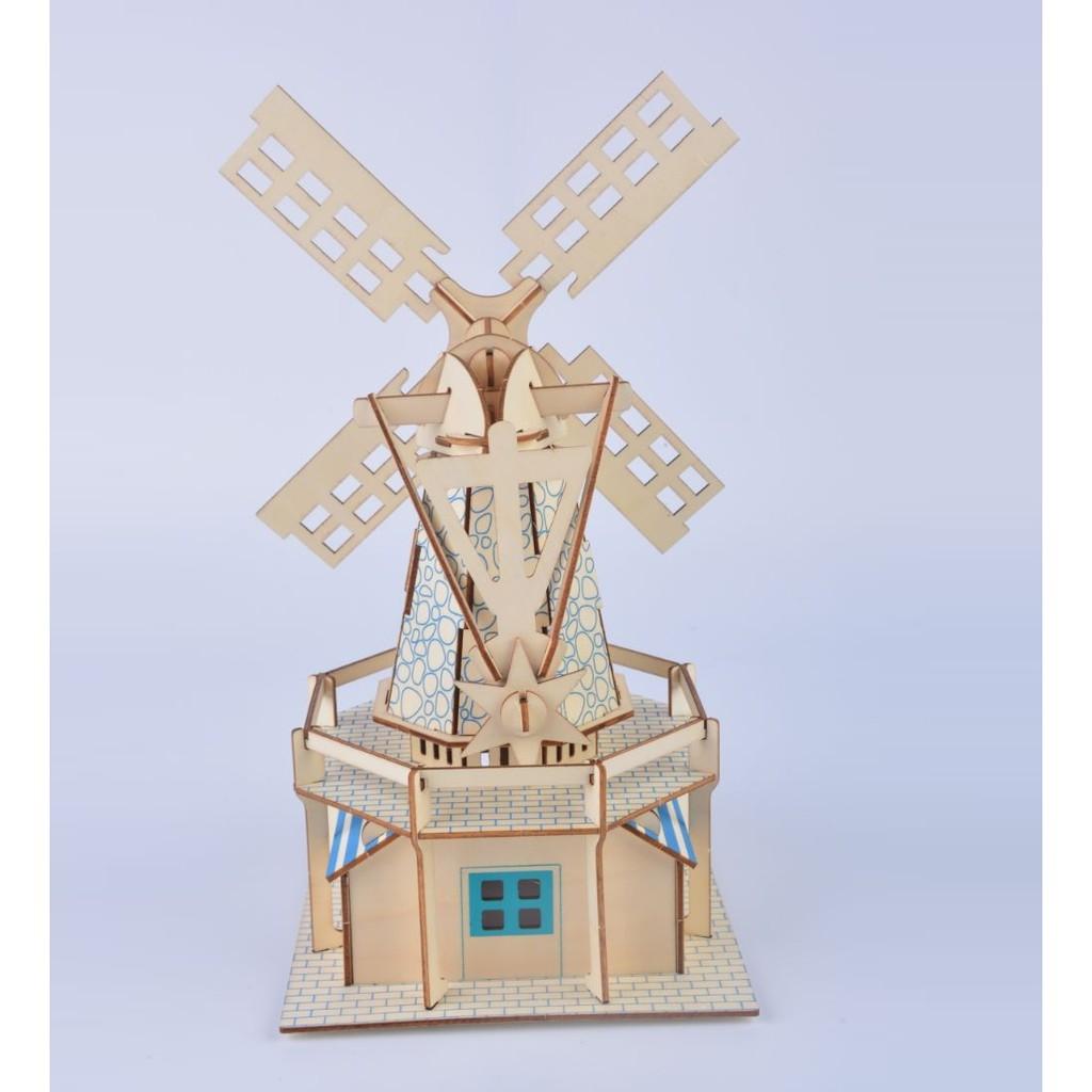Đồ chơi lắp ráp gỗ 3D Mô hình Cối Xay Gió Dutch Windmill Laser