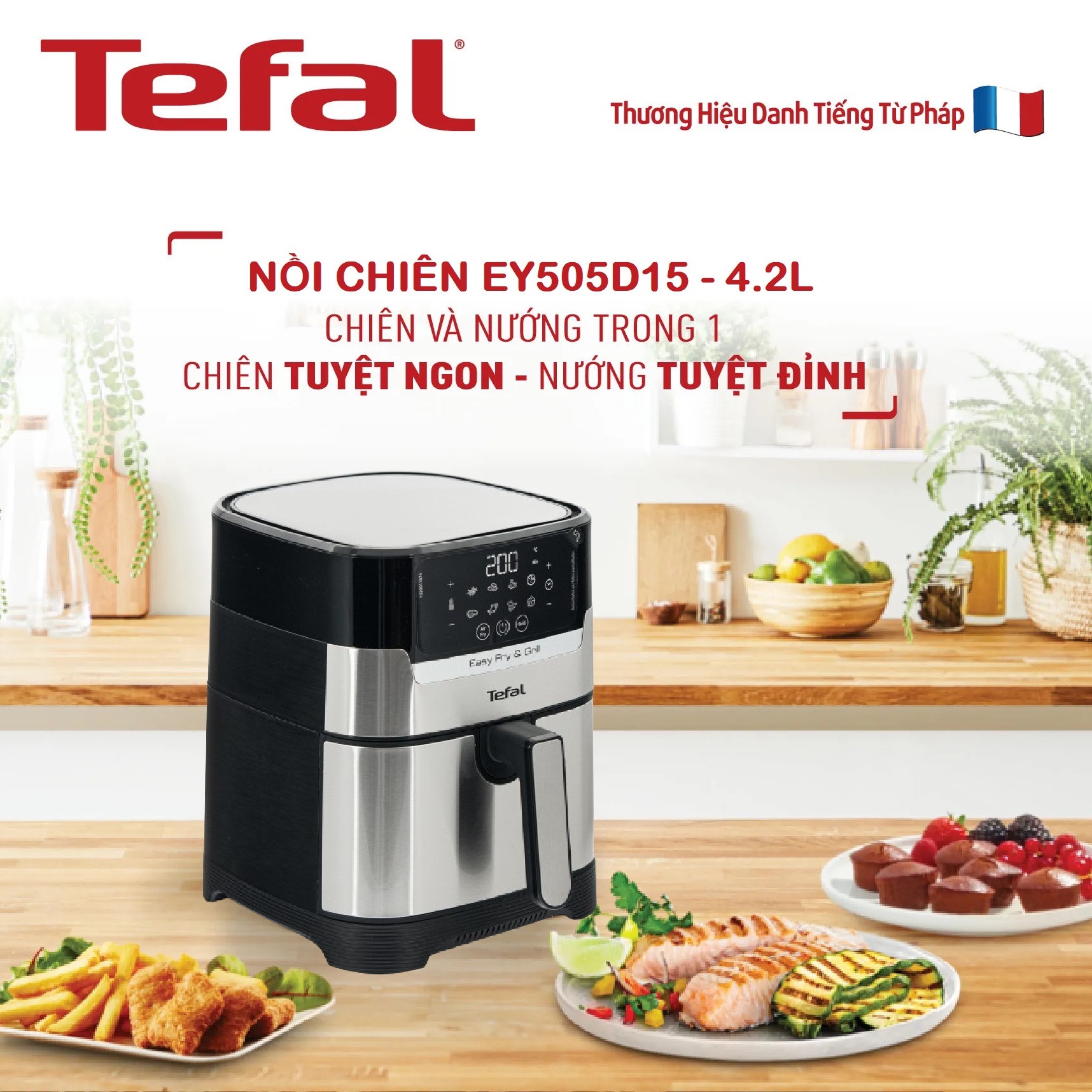 Nồi chiên không dầu Tefal EY505D15 4.2 lít - Hàng Chính Hãng