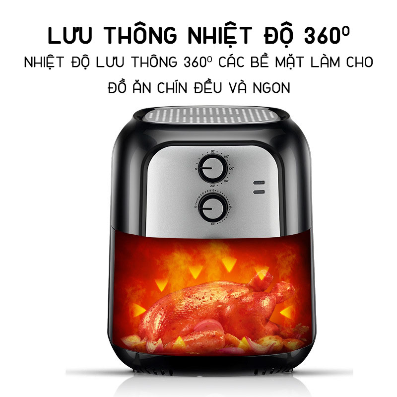 Nồi chiên không dầu loại to 6L Công Suất 1400W khả năng chống dính, chống trầy xước và chống oxy hóa