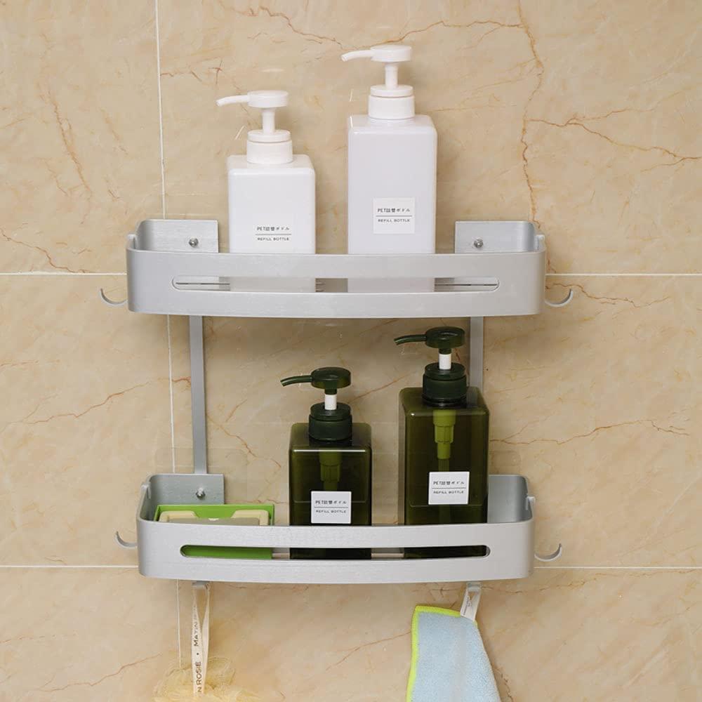 Không cần khoan kệ tắm Phòng tắm bằng nhôm chống gỉ 2 kệ