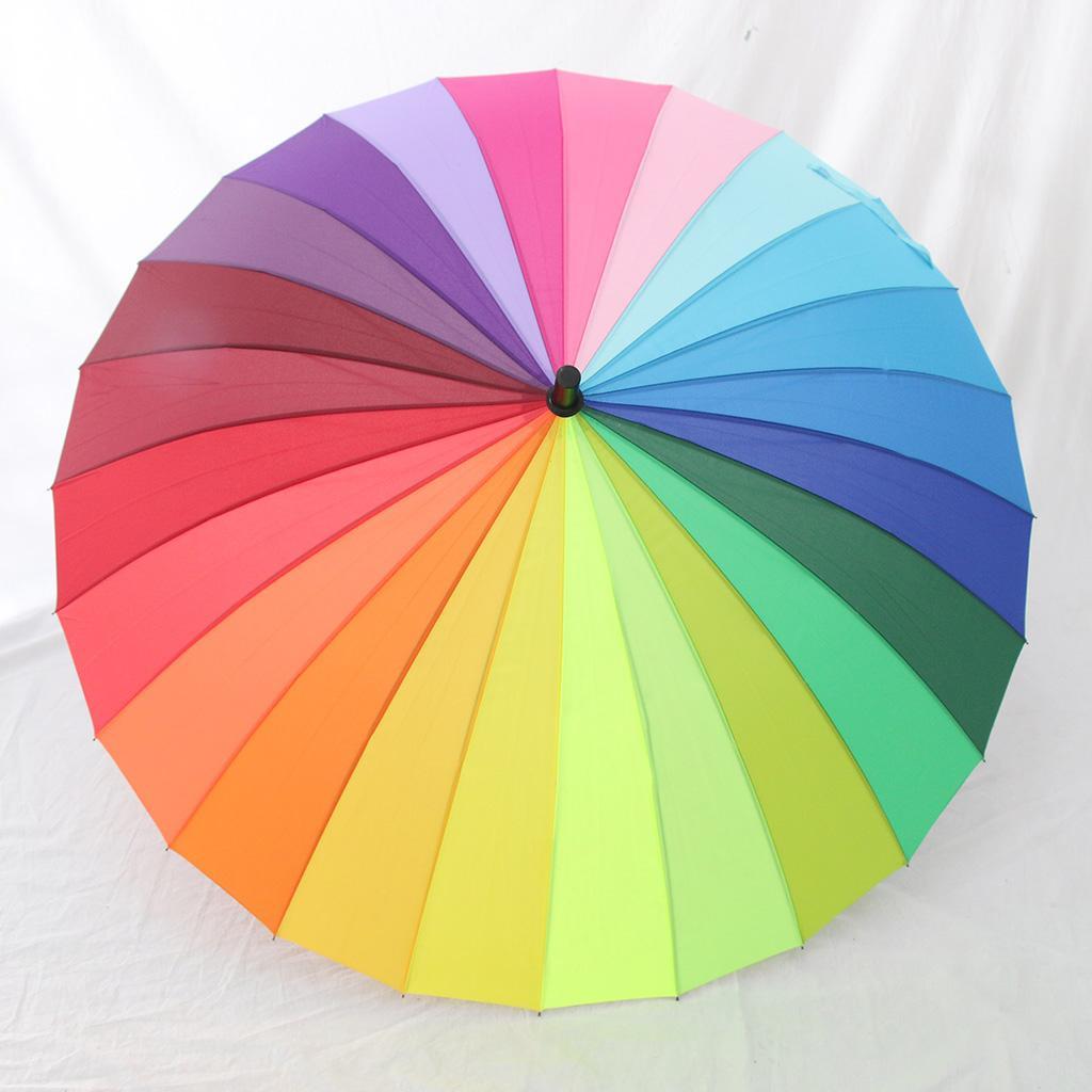 Strong Windproof Long Handle Large Beach Rainbow Sun Rain Umbrella Parasol