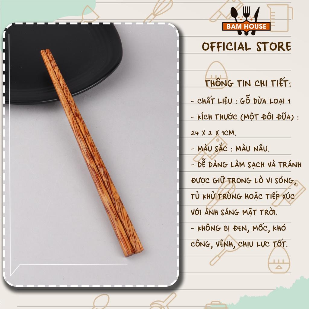 Set 10 đôi Đũa gỗ dừa loại 1 Bam House hoạ tiết vân dừa cao cấp DGD04 – Đũa gỗ dừa Dua go dua