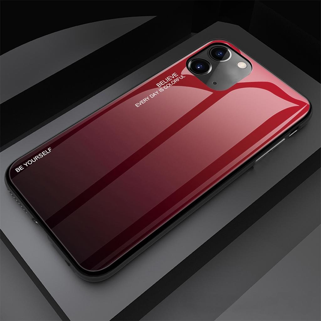 Gradient glass cover case for iPhone 11 Pro 6.1 inch for iPhone 11 Red+Black