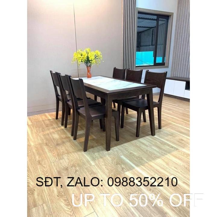 Bàn ăn 6 ghế gỗ sồi đen