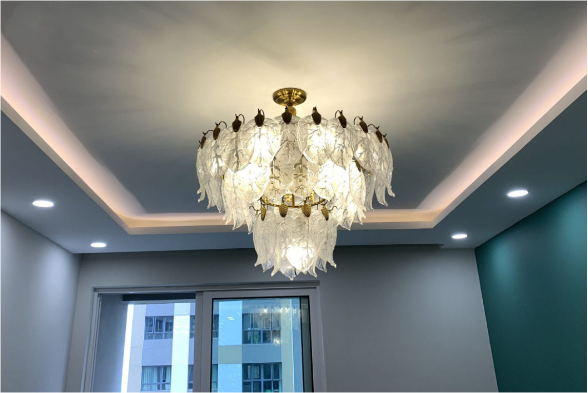 Đèn chùm ARCO pha lê hình chiếc lá hiện đại trang trí nhà cửa cao cấp, sang trọng