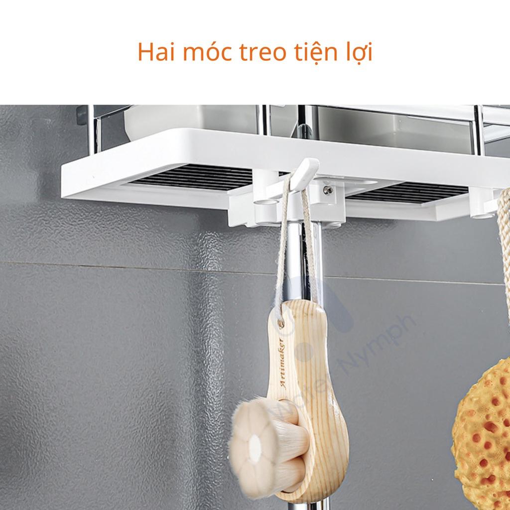 Kệ để đồ gắn cây sen tắm, vòi nước rửa bát Waternymph không cần khoan đục, kèm 2 móc treo